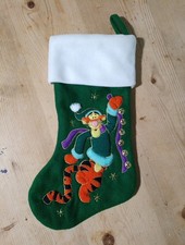 Vintage Winnie The Pooh Tigger Felt Applique Christmas Stocking - Green - Vgc!