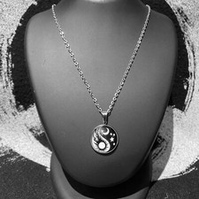 Unisex Stainless Steel Hot Sun Moon & Stars Yin Yang Cabochon Pendant Necklace