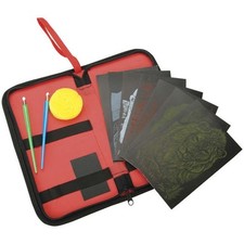 6 ENGRAVING ART SCRAPER FOIL PICTURES & TOOLS ACTIVITY SET & TRAVEL ZIP CASE