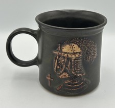 Vtg Studio Sgraffito Stoneware Mug Hand Carved Gothic Medieval Art Pottery