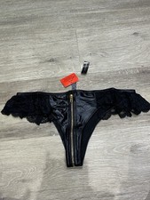 Ann Summers Tasha PVC Look & Lace Black Zip Knickers Medium (12-14) FREE POST