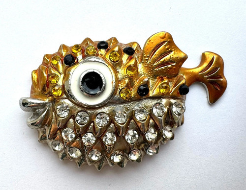 Puffer fish fridge magnet - fish, gold