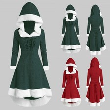 Mrs Santa Claus Christmas Hooded Midi Fancy Dress Womens Adult Cosplay Costume