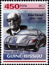 Enzo Ferrari & FERRARI 599 GTO Sports Car Stamp (2023 Guinea-Bissau)