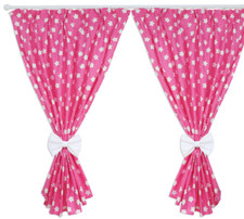 Nursery Curtains Baby Toddler Bedroom Window Drapes Pink with Big White Stars