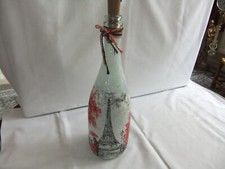 LED Light Up Bottle Lamp/Hand Decorated/Decoupage/Eiffel Tower Design  32 x 9 cm