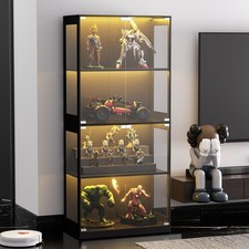 Display Cabinets with Glass Door & 6 Color LED, 4 Layer Glass Display Cabinet