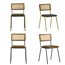 Bexley Dining Chair Leather Seat with Cane Backrest Metal Industrial Frame