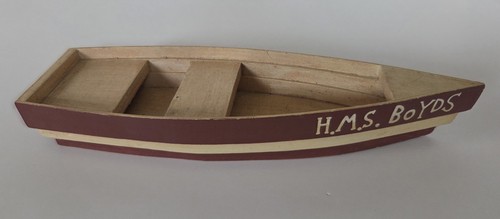 Boyds wooden row boat - h.m.s.,