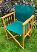 Wooden Folding Directors Chair - with New Green Canvas Seat - Office or Garden