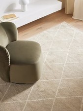 John Lewis Classic Berber Geometric Wool Rug L180 x W120cm - Putty (Marks) B+