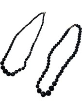 Vintage 2 Black Beaded Jet Necklaces Jewellery Faceted Beads Gothic