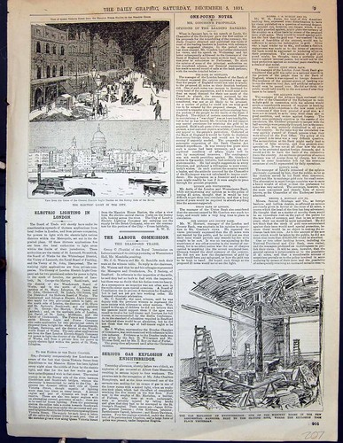 Old print 1891 gas explosion - old,