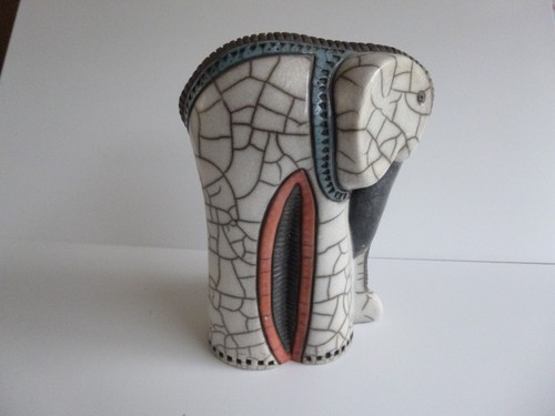 Raku crackle pottery elephant - crackle,