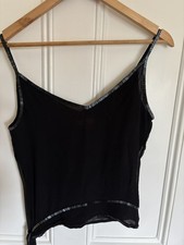 Black Silk Top With Beads Gharani Strok size 10 Hem Tie & zip