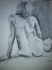 Original female nude - nude, drawing