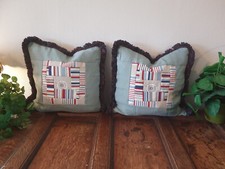Set of Linen Nautical fabric handmade Unique Cushions with feather inserts