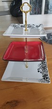 Unique Three Tier Square Shaped Ceramic Cake Stand, 3 plates, Sandwich Cream Tea