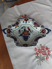 Unusual PolyDelft " Polychrome " Large Hand Painted Handled Dish / Bowl