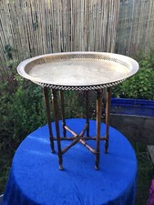 Antique/Vintage Persian Benares Folding Table with Galleried Brass Tray Top 21”h