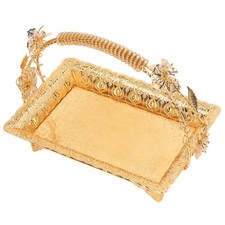 Coffee Serving Tray Vintage Style Gold Color Sturdy Iron Elegant Metal Servi NEW