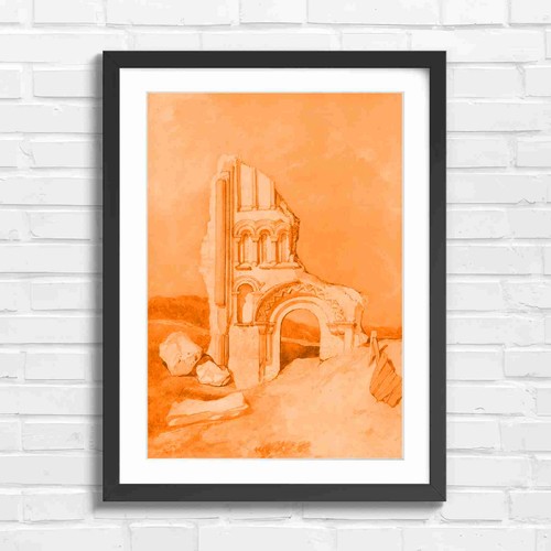 Ruined stone arch with - ruined,