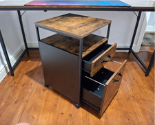 Industrial Filing Cabinet Office Storage Desk Unit Vintage Rustic Wheels Drawers