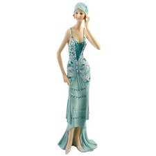 Art Deco "Broadway Belles Chloe" Earring Lady Teal Glitter Dress Figurine Orname