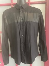 Zara Man Slim Fit Limited Edition Black Shirt Faux Leather Panels Sz M VGC Goth