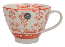 LARGE RED / ORANGE FOOTED HARE MUG Hand Painted Stoneware