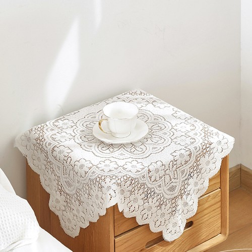 Square white lace tablecloth - lace,