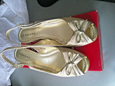 Pavers Peep Toe Sling Back Sandals - Cream/Gold Trim - Size UK 5 (38)