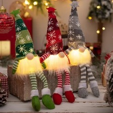 Christmas Faceless Doll Gnome Ornaments LED Light Plush Knitting Crafts Tree