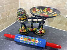 Vintage W&T Avery Weighing Scales & Rolling Pin, Bespoke Floral Design, Cottage