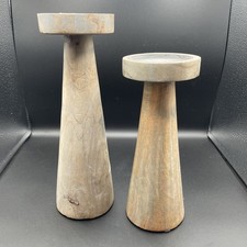 Pair Candle Holder Wood Pillar