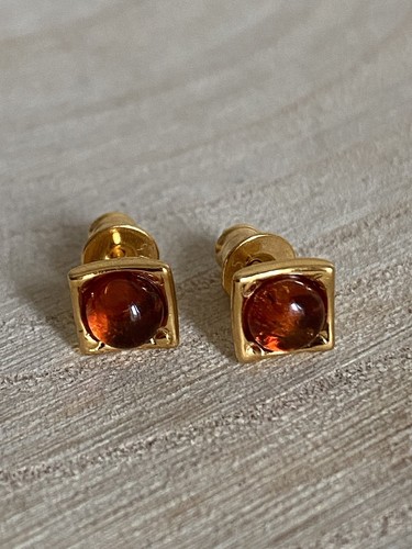 Square amber stud - stud, earrings