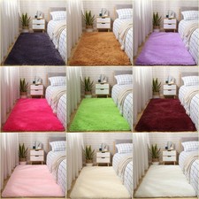 Pure Colour Shag Carpets Fluffy Bedside Rugs Warm Cozy Floor Protection Mat Gift