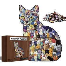 Wooden cat puzzle unique - wooden,
