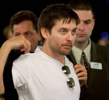 Actor Tobey Maguire gets up