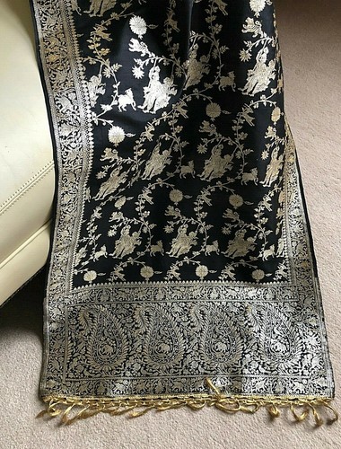 Indian silk fabric panel shawl - indian,