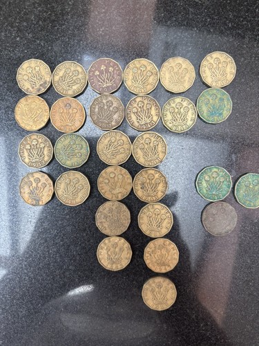 X28 threepenny bit coins - threepenny,