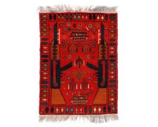 Vintage Afghan War Rug Hand Made AK47, Soviet Tank, & War Plane - Primarily Red