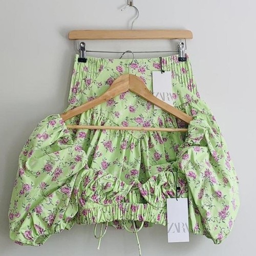Zara green printed crop - green,