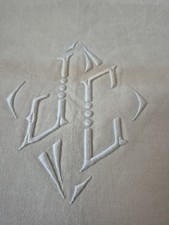 Stunning Unused Vintage French Embroidered Metis Fleur Bleue Sheet