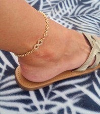 9ct Gold Filled Ladies Charm Ankle Bracelet, Thin Belcher Anklet 10" Length 4mm