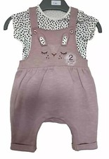 NXT Baby Girls Bunny Rabbit Pink Spot 2 Piece Dungarees & Top Set Outfit 1 - 18