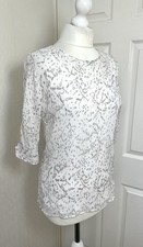 Hobbs White Grey Silk Top With