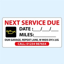 100 Next Service Due Stickers Garage Sticker Personalised With Name + Address