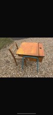 Old Retro School Desk And Chair Wooden Metal Legs