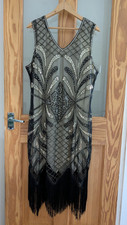 STUNNING VINTAGE TASSELLED BOTTOM CHARLSTON STYLE PARTY DRESS UK SIZE 14-16